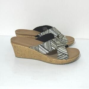 Skechers Womens Beverlee Golden Palace Wedge Sandal Size 10 Black Gold 57331